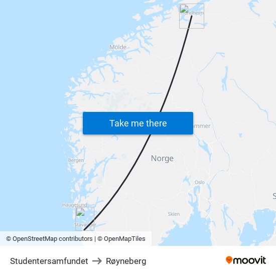 Studentersamfundet to Røyneberg map