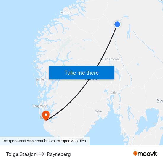 Tolga Stasjon to Røyneberg map