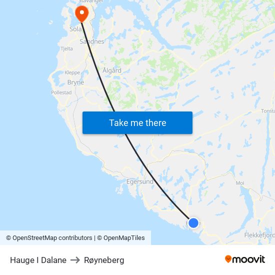 Hauge I Dalane to Røyneberg map