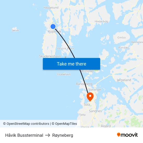 Håvik Bussterminal to Røyneberg map