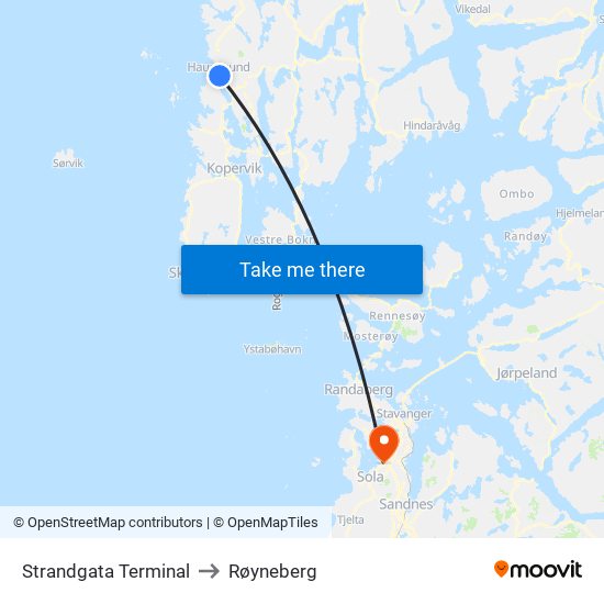 Strandgata Terminal to Røyneberg map