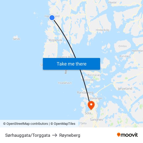 Sørhauggata/Torggata to Røyneberg map