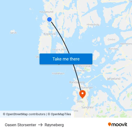 Oasen Storsenter to Røyneberg map