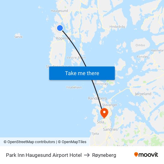 Park Inn Haugesund Airport Hotel to Røyneberg map