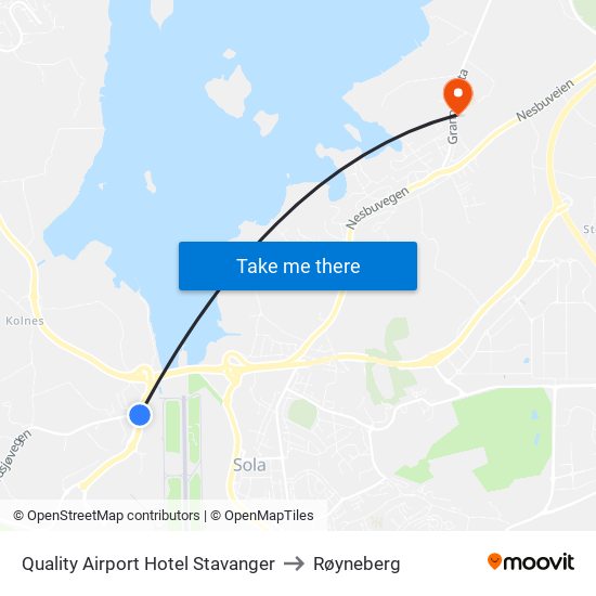 Quality Airport Hotel Stavanger to Røyneberg map