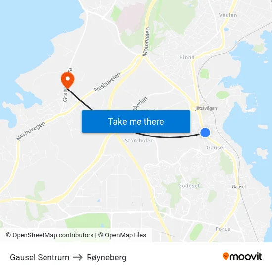 Gausel Sentrum to Røyneberg map