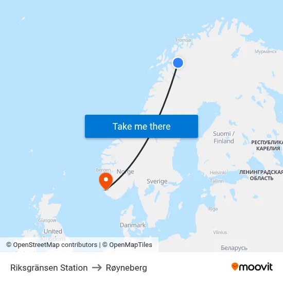 Riksgränsen Station to Røyneberg map
