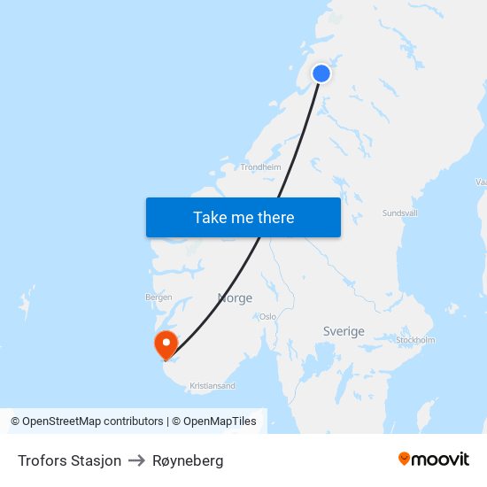 Trofors Stasjon to Røyneberg map