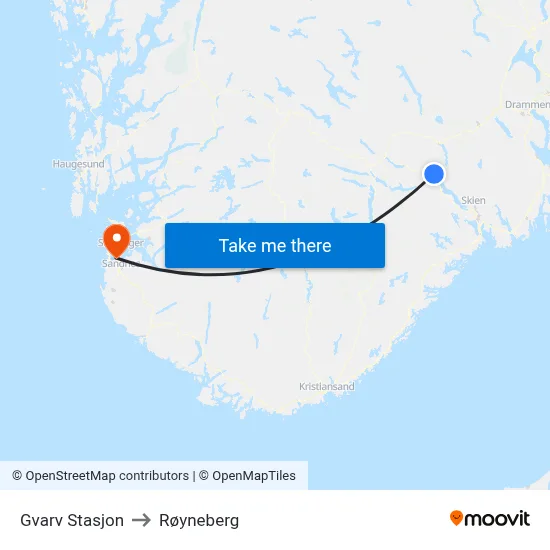 Gvarv Stasjon to Røyneberg map