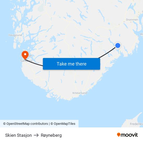 Skien Stasjon to Røyneberg map