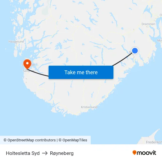 Holtesletta Syd to Røyneberg map