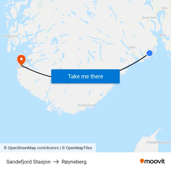 Sandefjord Stasjon to Røyneberg map