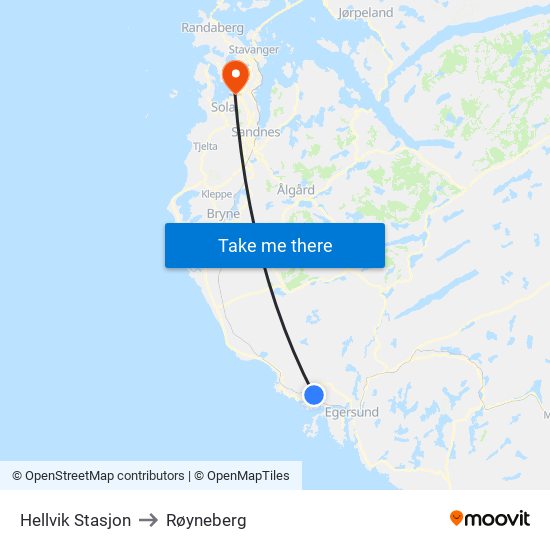 Hellvik Stasjon to Røyneberg map