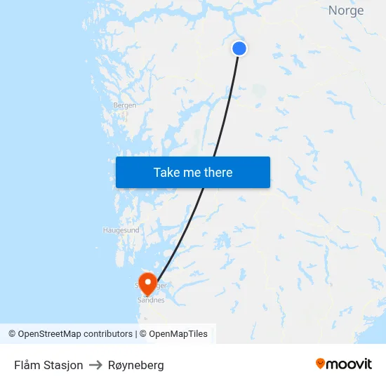 Flåm Stasjon to Røyneberg map