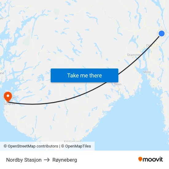 Nordby Stasjon to Røyneberg map