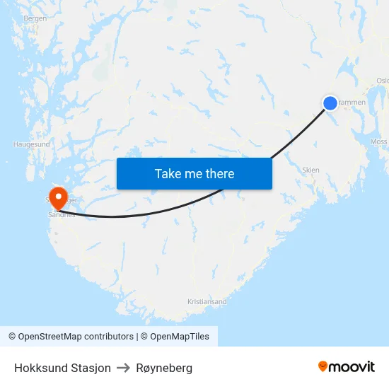 Hokksund Stasjon to Røyneberg map