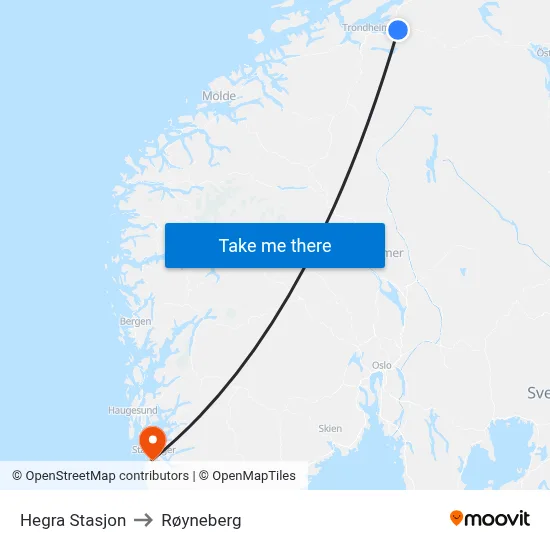 Hegra Stasjon to Røyneberg map
