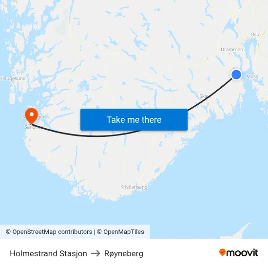 Holmestrand Stasjon to Røyneberg map