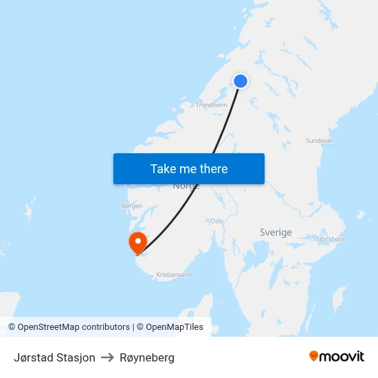 Jørstad Stasjon to Røyneberg map