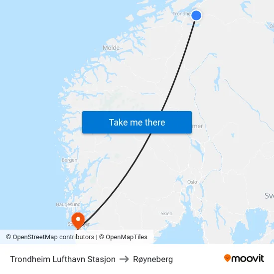 Trondheim Lufthavn Stasjon to Røyneberg map