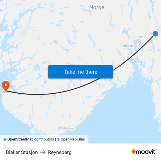 Blaker Stasjon to Røyneberg map