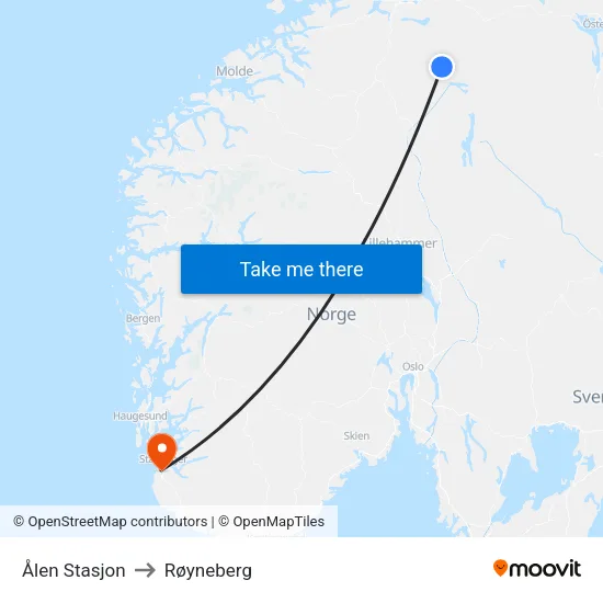 Ålen Stasjon to Røyneberg map