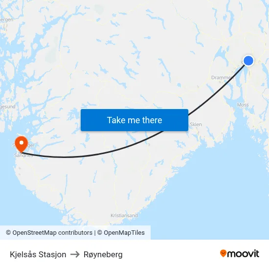 Kjelsås Stasjon to Røyneberg map