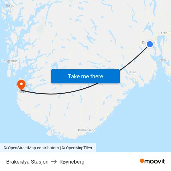 Brakerøya Stasjon to Røyneberg map