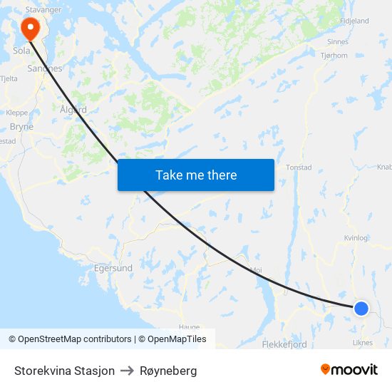 Storekvina Stasjon to Røyneberg map