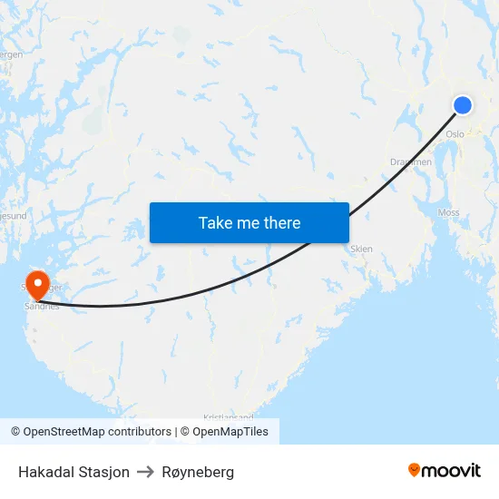 Hakadal Stasjon to Røyneberg map