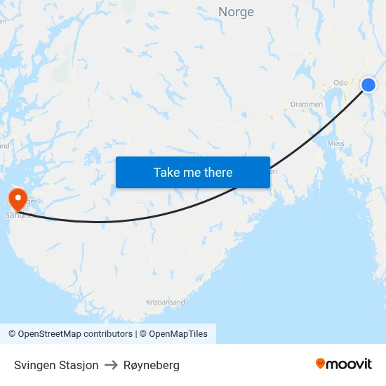 Svingen Stasjon to Røyneberg map