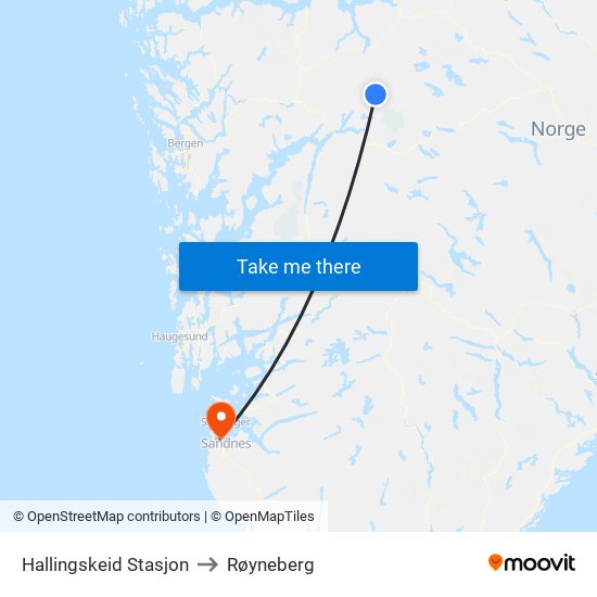 Hallingskeid Stasjon to Røyneberg map