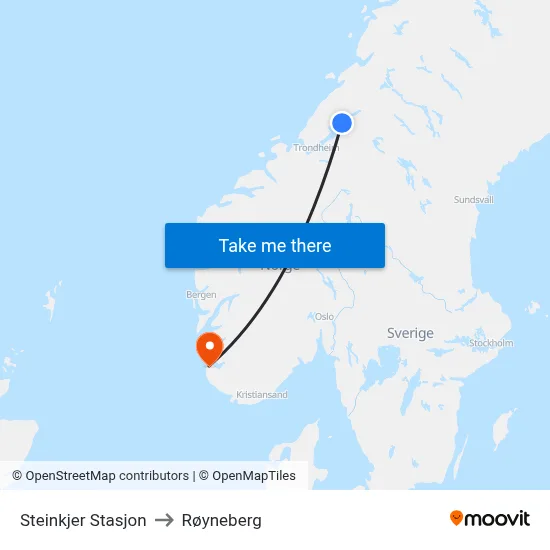 Steinkjer Stasjon to Røyneberg map