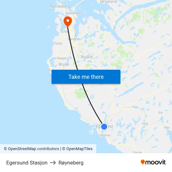 Egersund Stasjon to Røyneberg map