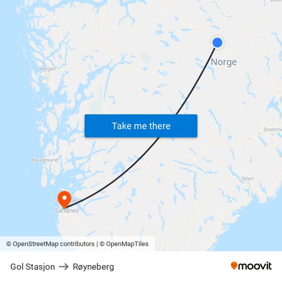 Gol Stasjon to Røyneberg map