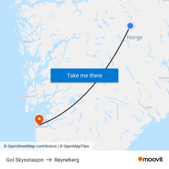 Gol Skysstasjon to Røyneberg map