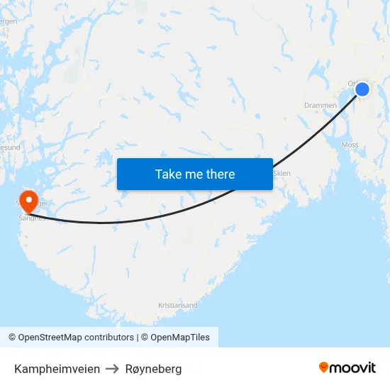 Kampheimveien to Røyneberg map