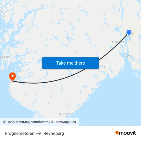 Frognerseteren to Røyneberg map