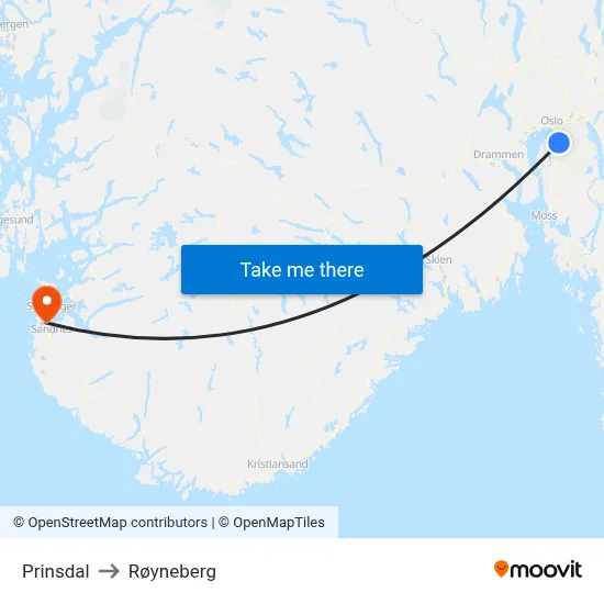 Prinsdal to Røyneberg map