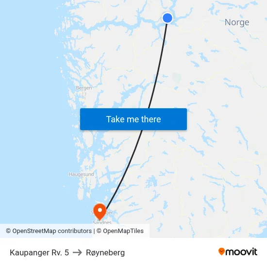 Kaupanger Rv. 5 to Røyneberg map