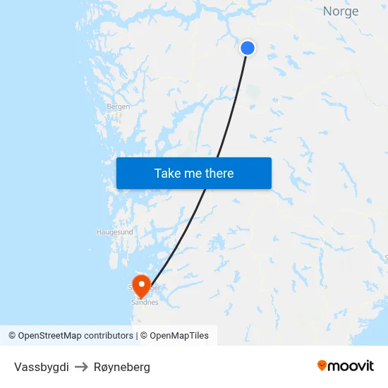 Vassbygdi to Røyneberg map