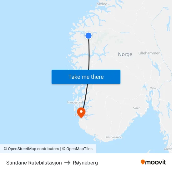 Sandane Rutebilstasjon to Røyneberg map
