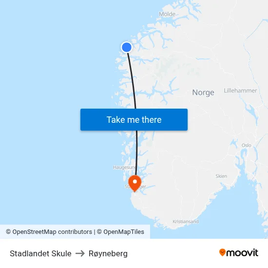 Stadlandet Skule to Røyneberg map