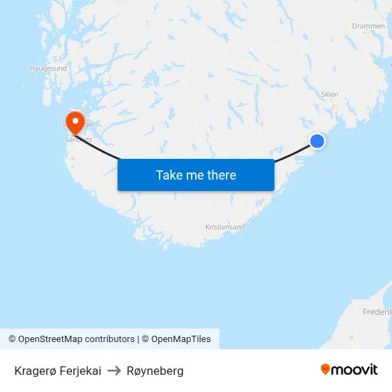 Kragerø Ferjekai to Røyneberg map