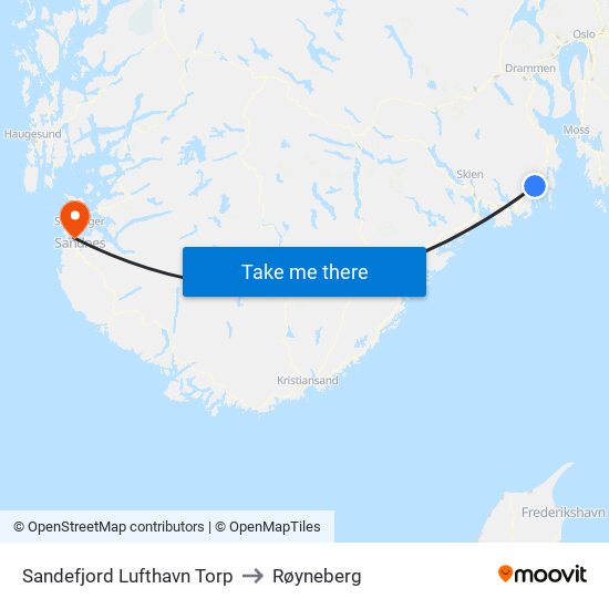 Sandefjord Lufthavn Torp to Røyneberg map