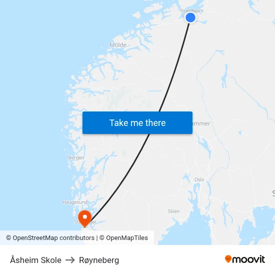 Åsheim Skole to Røyneberg map