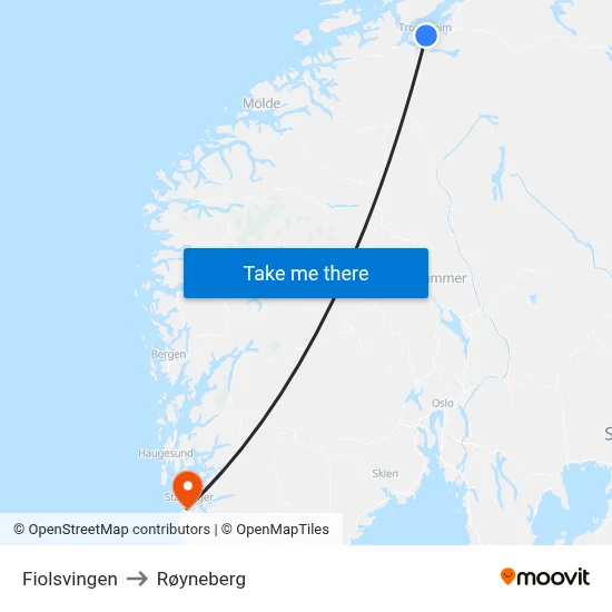Fiolsvingen to Røyneberg map