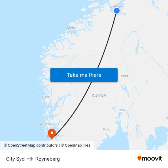 City Syd to Røyneberg map