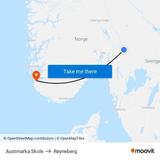 Austmarka Skole to Røyneberg map