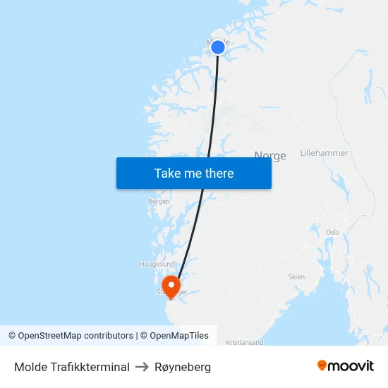 Molde Trafikkterminal to Røyneberg map